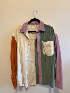 ASOS Multicolor Corduroy Button-Down Shirt in Green, Cream, Rust & Mauve